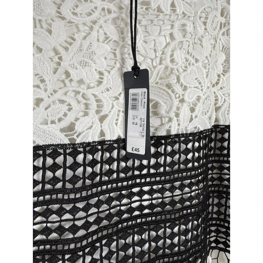 River Island‎ Vintage White/Black Lace Midi Skirt Women’s 16 NWT